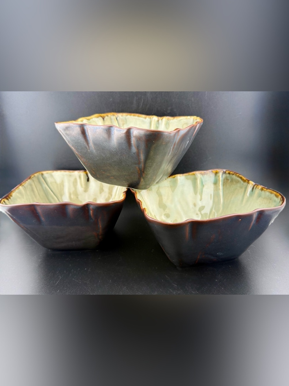 3 Fenton International square bowls. 5.25”
